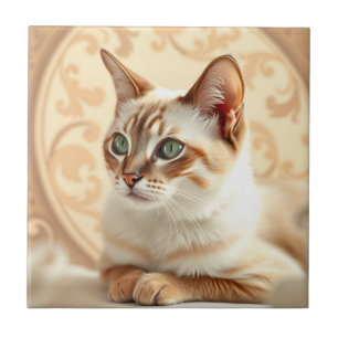 Azulejo De Cerâmica Gato Elegante Ragdoll em Art Nouveau
