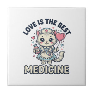Azulejo De Cerâmica Gato Enfermeira Fofo Amor é a Melhor Medicina Desi