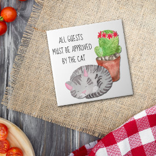 Azulejo De Cerâmica Gato Engraçado Aprovando Convidados