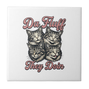Azulejo De Cerâmica Gato engraçado vintage gravura Da Fluff They Doin