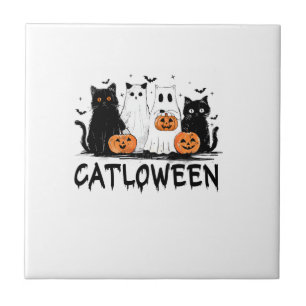 Azulejo De Cerâmica Gato Fantasma do Halloween Gato Diversão Gato Pret