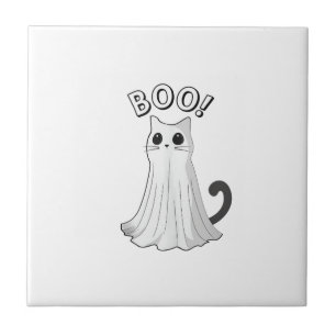 Azulejo De Cerâmica Gato Fantasma Fofo Kitty Boo Dia das Bruxas Gatinh