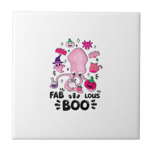 Azulejo De Cerâmica Gato Fantasma Rosa Engraçado de Halloween Malabari