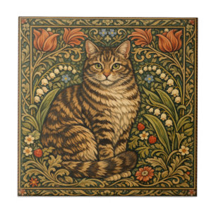 Azulejo De Cerâmica Gato floral botânico vintage elegante