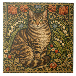 Azulejo De Cerâmica Gato floral botânico vintage elegante