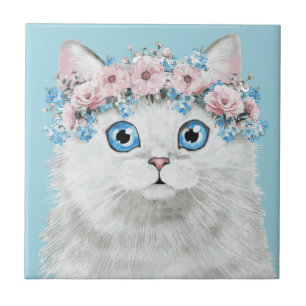 Azulejo De Cerâmica Gato floral branco doce