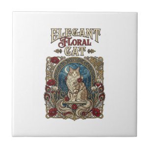 Azulejo De Cerâmica Gato Floral Elegante Arte Nova Vetorial Vintage