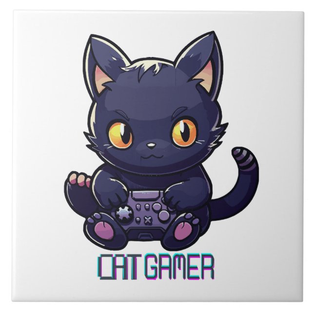 Azulejo De Cerâmica Gato Gamer (Frente)