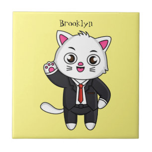 Azulejo De Cerâmica Gato gatinho bonito em desenho animado de terno