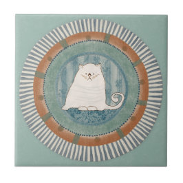 Azulejo De Cerâmica Gato Genciana Azul Terracota Aqua Verde Azul