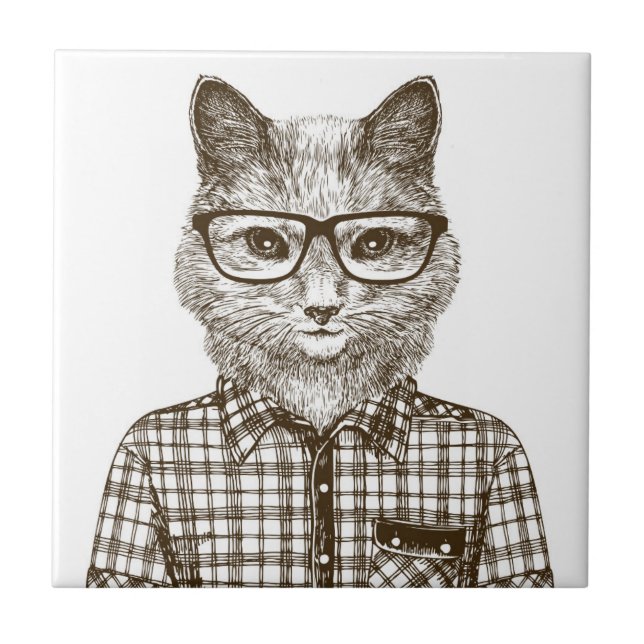 Azulejo De Cerâmica Gato Hipster (Frente)
