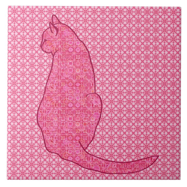 Azulejo De Cerâmica Gato Japonês - Fúchsia Pink Batik (Frente)