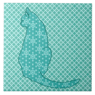 Azulejo De Cerâmica Gato Japonês - Turquoise Kimono Impressão