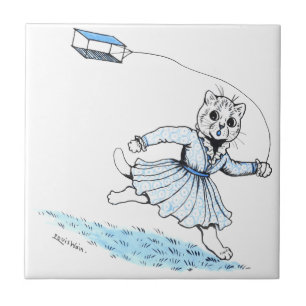 Azulejo De Cerâmica Gato Jogando pipa, Louis Wain