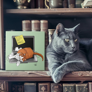 Azulejo De Cerâmica Gato Laranja Engraçado Notebook Verde Trabalho Cas