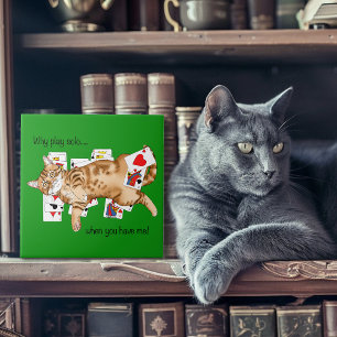 Azulejo De Cerâmica Gato Laranja Listrado Engraçado Jogando Paciência