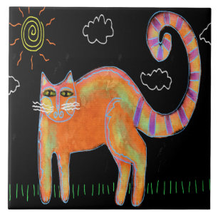 Azulejo De Cerâmica Gato Laranja na Pintura do Abstrato