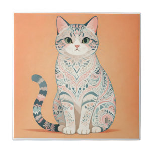 Azulejo De Cerâmica Gato Mandala Boho   Kitty Paisley Ornamental Paste