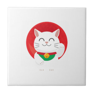 Azulejo De Cerâmica Gato Maneki Neko Japão Gato Sortudo Ideia de Pres
