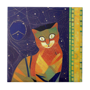 Azulejo De Cerâmica Gato marroquino, mosaico, abstrato, gatinho colori