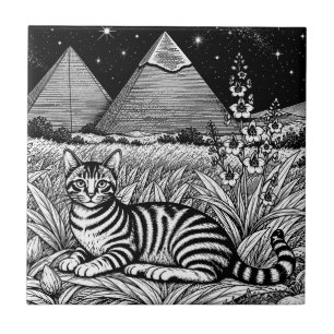 Azulejo De Cerâmica Gato Mau Egípcio Sob as Pirâmides