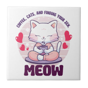 Azulejo De Cerâmica Gato meditação - Gato Kawaii