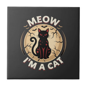 Azulejo De Cerâmica Gato Miau Desenho Gráfico de Halloween_1