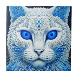 Azulejo De Cerâmica Gato Místico Branco, Arte do Étero AI