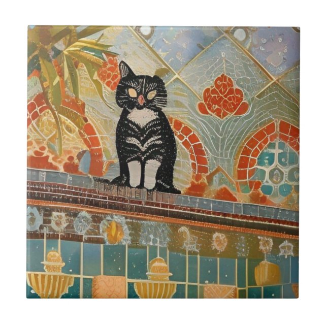 Azulejo De Cerâmica Gato-mosaico marroquino na abstrato (Frente)