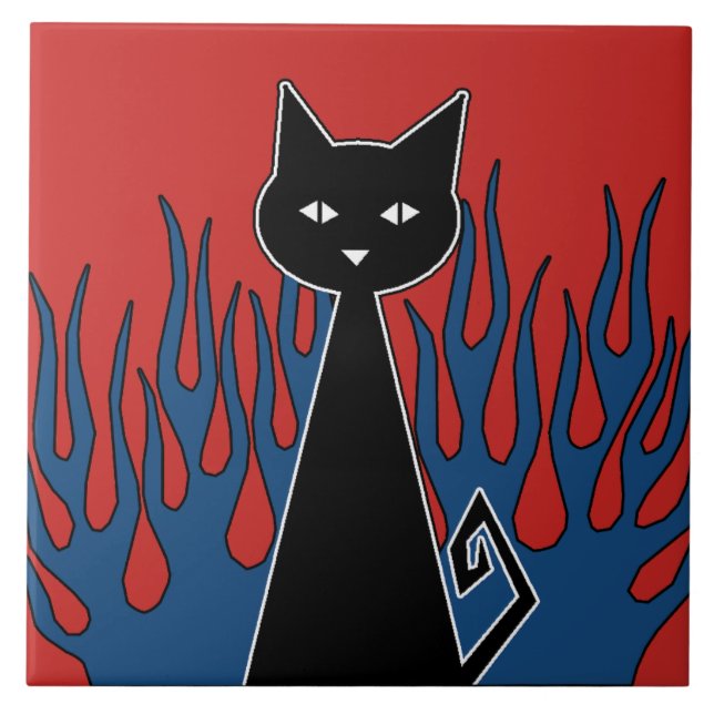 Azulejo De Cerâmica Gato Negro (Frente)