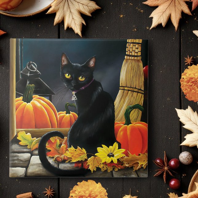 Azulejo De Cerâmica Gato Negro de Halloween (Criador carregado)