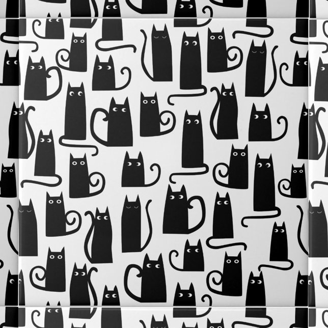 Azulejo De Cerâmica Gato Negro Divertido (Fun Black Cat pattern ceramic tile for animal lovers)