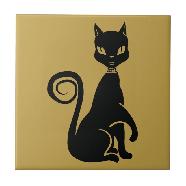 Azulejo De Cerâmica Gato Negro Elegante (Frente)