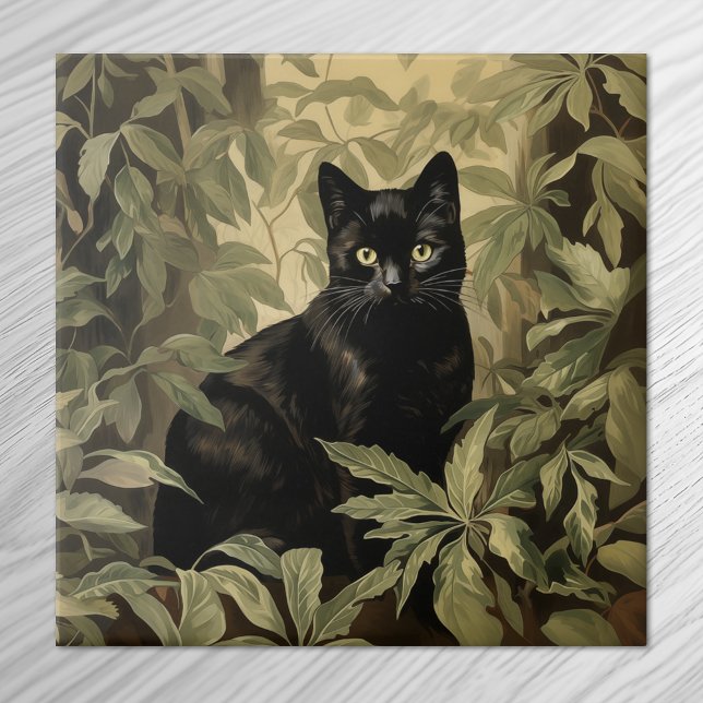 Azulejo De Cerâmica Gato Negro na Floresta Lush (Criador carregado)