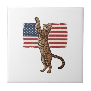 Azulejo De Cerâmica Gato Patriótico Bandeira Americana Design Vetorial