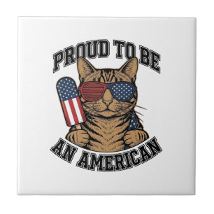 Azulejo De Cerâmica Gato Patriótico Orgulhoso por Ser Americano Vetor