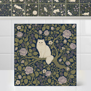 Azulejo De Cerâmica Gato Persa Branco William Morris Ramo de Arvorismo