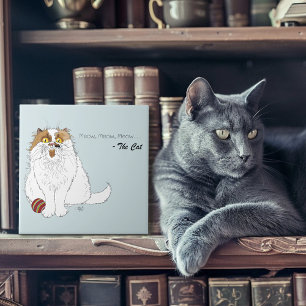 Azulejo De Cerâmica Gato Persa Fofinho e Felpudo Meow Azul Engraçado