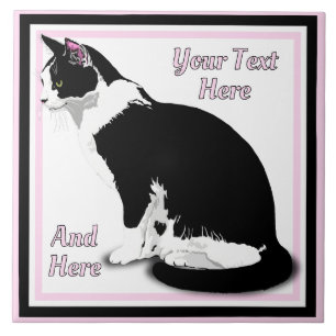 Azulejo De Cerâmica Gato Persa Tuxedo Preto e Branco Personalizado