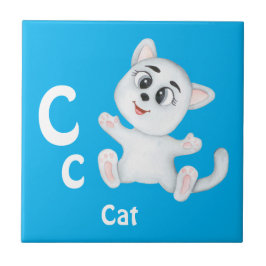Azulejo De Cerâmica Gato personalizado ABC: Letra C - Adicione seu Nom