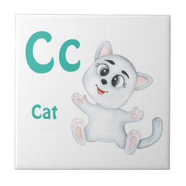 Azulejo De Cerâmica Gato personalizado ABC: Letra C - Adicione seu Nom
