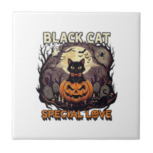 Azulejo De Cerâmica Gato Preto Amor Especial Halloween Abóbora Lua Che
