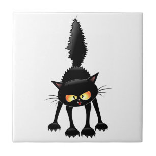 Azulejo De Cerâmica Gato Preto Cartoon Engraçado e Feroz 