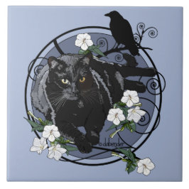 Azulejo De Cerâmica Gato preto com corvo