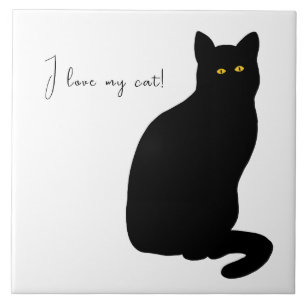 Azulejo De Cerâmica Gato Preto Com Olhos Amarelos
