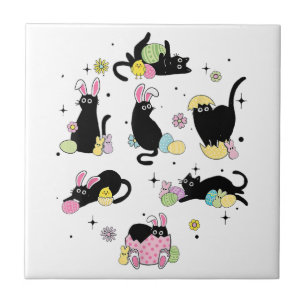 Azulejo De Cerâmica Gato Preto com Ovos de Coelho