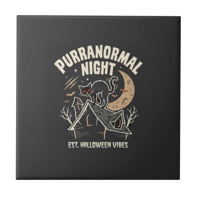Azulejo De Cerâmica Gato Preto da Lua no Halloween (2) (Frente)