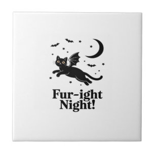 Azulejo De Cerâmica Gato Preto de Halloween com Asas de Morcego Gráfic