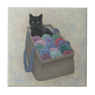 Azulejo De Cerâmica Gato preto em saco de fio 
