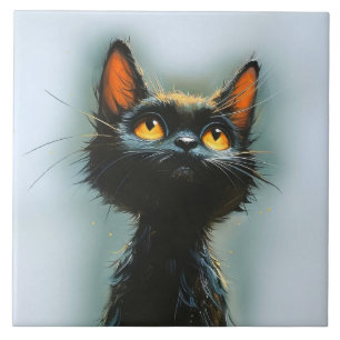 Azulejo De Cerâmica Gato Preto Encantado